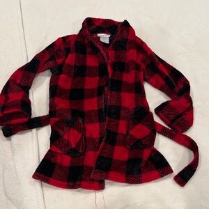 Red and Black Buffalo Plaid Fleece Robe. Size XS (4/5).
